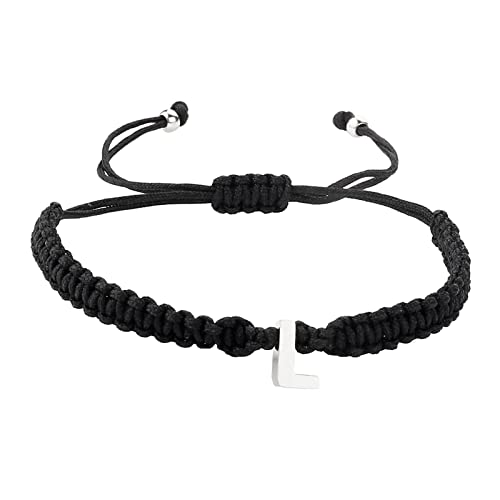 Armband Edelstahl Damen Personalisiertes Armband mit 26 Initialen, Edelstahl, versilbert, Buchstabe, schwarz, gewebtes Armband, zierliches Bettelarmband, Armband Wunschgravur (L, One Size) von Tonsee Accessoire