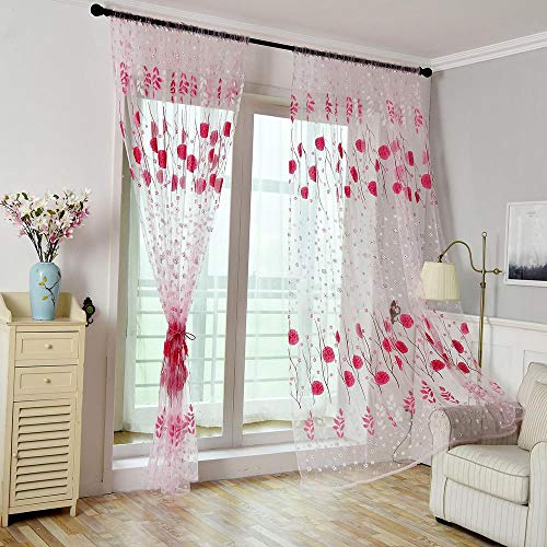 Tonsee Transparent Voile Gardinen Mode Blumen Gedruckt Durchsichtig Vorhänge mit Ösen für Wohnzimmer Schals Schlafzimmer Vorhänge Kinderzimmer Dekoschals Für Große Fenster 1 PCS,200cm x 100cm (Rosa) von Tonsee Haushalt & Wohnen