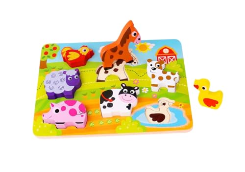 Andreu Toys 921 TKC479 Tooky Toy Chunky Puzzle - Farm EA Wooden Farm-8pcs, Multicolor, 29.5 x 21 x 1.7 cm von Tooky Toy