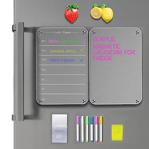 Dry Erase Board, transparente Acryltafel für Kühlschrank, mit 6 Markern, 1 magnetischem Federmäppchen, 1 Kreidetafel-Radiergummi und 2 Kühlschrankaufklebern, Mini-Whiteboard (Typ1) von Toothbace