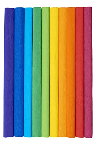 Krepppapier 50x200 cm Crepepapier für Handwerke, Kräuselpapier zur Dekoration, Schulpapier, Rollenpapier Elastizität, nicht abfärbende Farben, Mix Regenbogenfarben 10er Pack von Top-2000