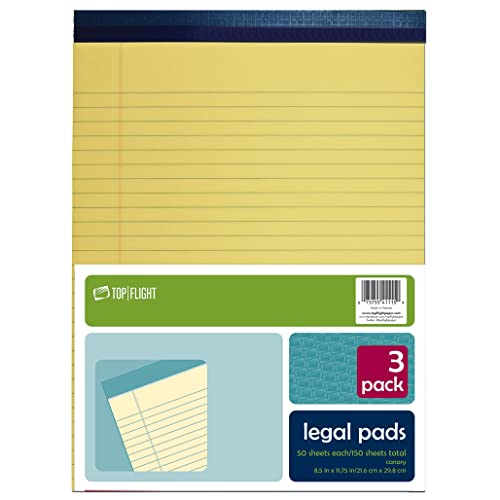 Top Flight Legal Pad, 21,6 x 29,5 cm, 0,375 Zoll Lineal, Kanarienvögel, 50 Blatt pro Block, 3 Blöcke pro Packung (4513108) von Top Flight