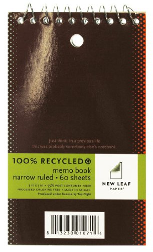 Top Flight New Leaf Basic Notizbuch, 100% recyceltes Papier, 60 Blatt, 7,6 x 12,7 cm, 1 Buch, Farbe kann variieren (4512317) von Top Flight