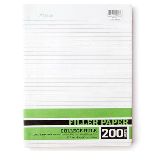 Top Flight Recycled Basics Füllpapier, College-Lineal, 200 Blatt, 30% recycelte Faser, 3 Löcher, 26,7 x 20,3 cm (4512344) von Top Flight