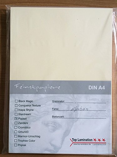 100 Blatt DIN A4 Papier elfenbein 120g/m² komplett durchgefärbt, für Einladungen, Hochzeitskarten, Fotoalbum, Bastelarbeiten von Top Lamination Laminiertechnik