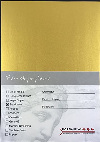 100 Blatt DIN A4 gold glitzerndes Papier bedruckbar 120g/m² komplett durchgefärbt - edles Papier 210x297 mm von Top Lamination Laminiertechnik