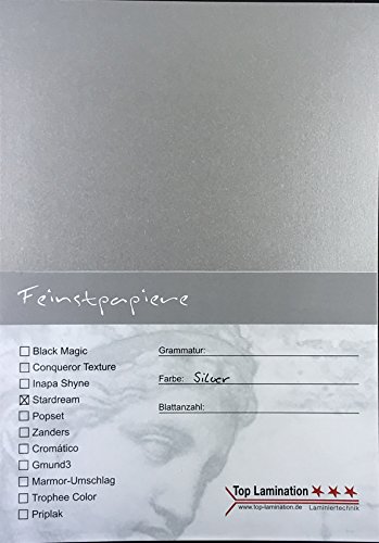 25 Blatt DIN A3 silber schimmerndes Papier 120g/m² beidseitig zu bedrucken von Top Lamination Laminiertechnik