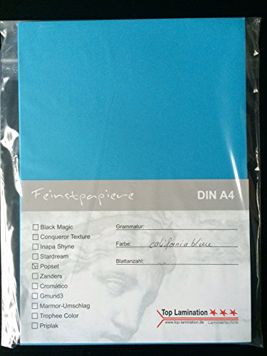 25 Blatt DIN A4 californiablau Papier 120g/m² Kopierpapier farbig, dickes blaues Papier von Top Lamination Laminiertechnik