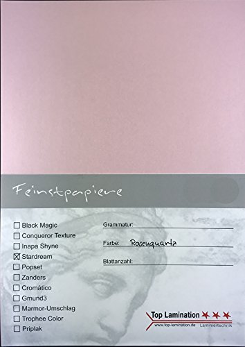 25 Blatt DIN A4 rosenquarz rosa schimmerndes Metallic-Papier bedruckbar 120g/m² komplett durchgefärb Perlglanzpapier von Top Lamination Laminiertechnik