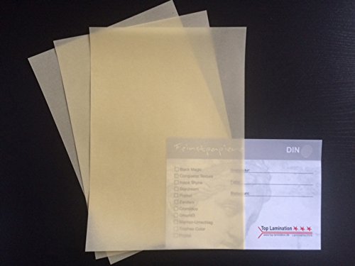 Top Lamination 100 Blatt DIN A7 Transparentpapier gelb/creme 100g/m² exzellente Durchsicht, sehr gute Qualität, für: Einladungen, Visitenkarten, Einlegeblätter für Alben, Fotoalben, Fensterbilder, Bastelarbeiten von Top Lamination Laminiertechnik