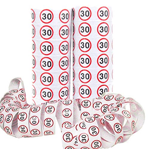 TOP TEN 2 Rollen Luftschlangen mit Verkehrschild Druck Zahl 30 Geburtstag Party Dekoration von TOP TEN