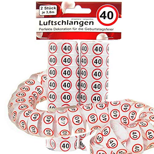 TOP TEN 2 Rollen Luftschlangen mit Verkehrschild Druck Zahl 40 Geburtstag Party Dekoration von TOP TEN