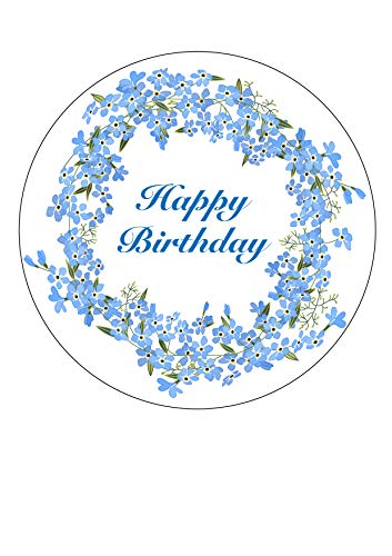 Happy Birthday Forget Me Not Blue Flower Circle on Decor Icing Sheet Essbare Kuchendekoration - perfekt zum Dekorieren größerer Kuchen von Top That