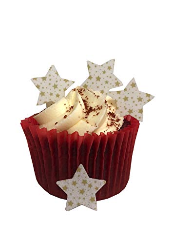 Kuchendekoration, vorgeschnitten, essbares Oblatenpapier, goldfarbene Sterne, ideal für Weihnachten, Cupcakes oder Tischdekorationen, 50 Stück von Top That