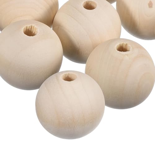 TOP-VIGOR 20 Stück 50 mm natürliche Holzperlen, 10 mm großes Loch, unlackierte runde Holzperlen für Bastelarbeiten, Schmuckherstellung, Armbänder von Top-Vigor