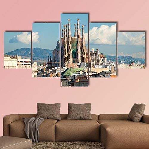 TopArt Bilder Dekorative malerei Spray malerei leinwand malerei 5 stück Kathedrale Sagrada Familia in Spanien Leinwand Wandbild, Möbel Art Deco, Rahmen von TopArt