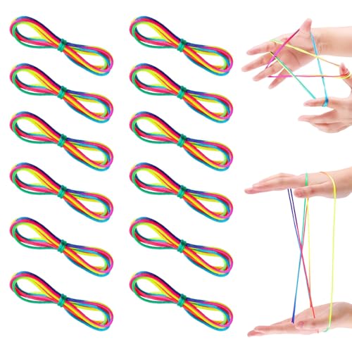 Finger Twist Fadenspiel,TopBine 12 Stück Fingertwist Fadenspiel Fingerspiel Rainbow Rope Regenbogen Fingerspiel für Fadenspiele und Fingertwist von TopBine