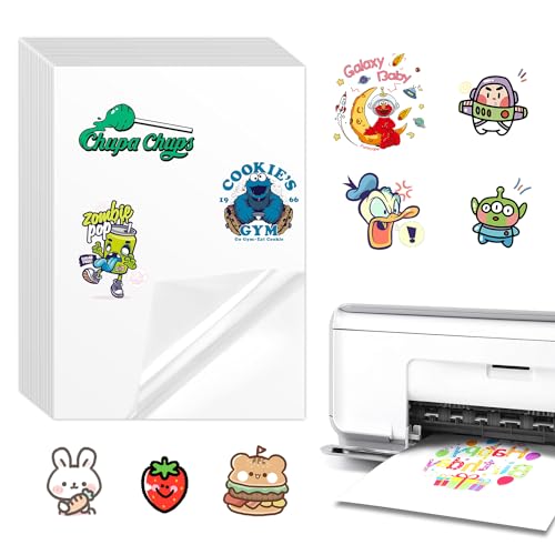 TopBine 50 Blatt A4 Aufkleber Papier, Selbstklebendes Papier Selbstklebend Folie Druckpapier Transparent Vinyl Stickerpapier Druckerpapier Wasserfest für Laserdrucker Tintenstrahldrucker von TopBine