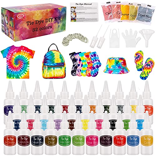 Batikfarben Set, TopDirect 32 Färben Tie Dye Kit, DIY Textilfarbe, Batik Set Waschmaschinenfest von Stoff und Kleidung, Färbemittel Textilien für Kindergeburtstag Bastelset Kinder & Erwachsene von TopDirect