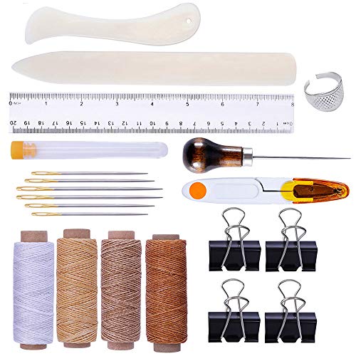 21-teiliges Buchbinderwerkzeug-Set, Starterwerkzeug-Set mit Knochenordner, Papierfalzer, gewachster Faden, Ahle, Nadelbinder-Clips für Bastelarbeiten, Bastelarbeiten und Nähzubehör von TopHomer