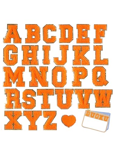 TopHomer 27 Stück Aufnäher Buchstaben zum aufbügeln, Orange Chenille-Buchstaben A-Z Gestickter für Kleidung Schuhe Jacken Hüte Rucksäcke von TopHomer