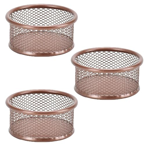 3 Stück Mesh Büroklammer Hehälter, Desktop Organizer Schreibtisch Papierklammer Büroklammerspender für Büro Haus Schule (Roségold) von TopHomer