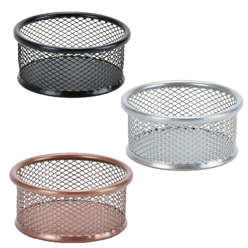 3 Stück Mesh Büroklammer Hehälter, Desktop Organizer Schreibtisch Papierklammer Büroklammerspender für Büro Haus Schule (Schwarz+Silber+Roségold) von TopHomer