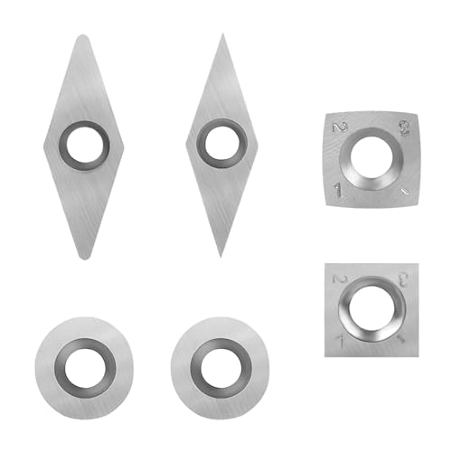 6-teiliges Hartmetall-Fräser-Einsatz-Set, stabile Hartmetall-Holzdrehmeißelspitzen, Hartmetall-Ersatzschneider, quadratisch, rund, Diamant-Holz-Hartmetall-Einsätze für Holzdrehmaschinen-Drehwerkzeug von TopHomer