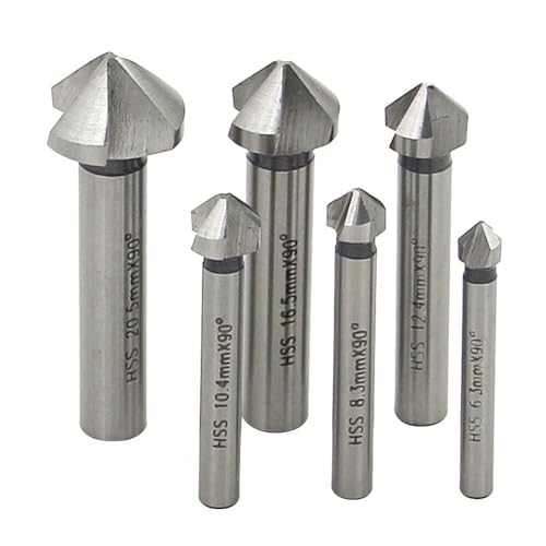 HSS Kegelsenker-Bohrer-Set, 6 Stück 90° 3 Kanten titanbeschichtet Fasenfräser Chamfer Cutter für die Holz- und Weichmetallbearbeitung geeignet (6.3-20.5 mm) von TopHomer