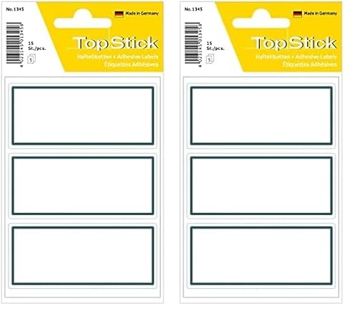 TopStick 1345 Buchetiketten zum Beschriften neutral grauer Rand, 15 Stück, 82 x 36 mm, selbstklebend, Buchaufkleber für Schule Kinder Mädchen Jungen, blanko Heftetiketten Aufkleber, weiß von TopStick