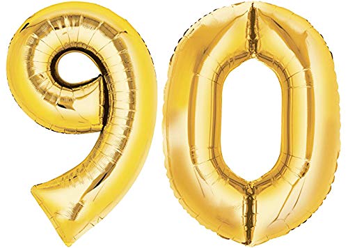 TopTen Folienballon Nummer 90 Gold XXL über 90 cm hoch - Zahlenballon/Luftballon für Geburstagsparty, Jubiläum oder sonstige feierliche Anlässe (Zahl 90) von TopTen