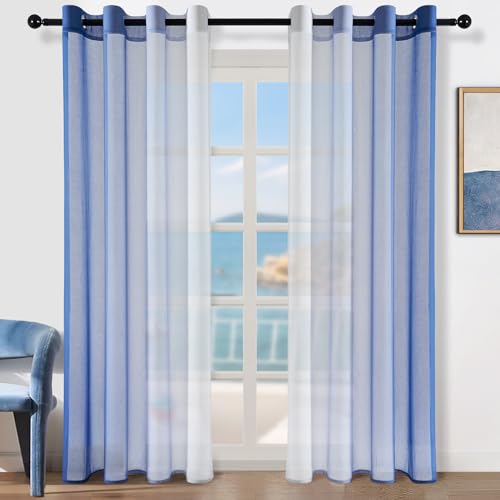 Topfinel Gardinen Farbverlauf Vorhänge blau Vorhang Transparent mit Ösen Ösenvorhang 2er Set 160 cm Hoch Gardine Schlaufenschal 140 cm Breit Deko für Kinderzimmer Wohnzimmer Schlafzimmer von Topfinel