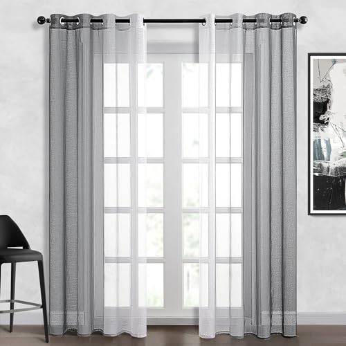 Topfinel Gardinen mit Ösen Farbverlauf Vorhang Grau & Weiß Vorhänge Schlafzimmer und Wohnzimer Gardine 225 cm Lang Gardienen 140 Breit Übergardinen Transparente Schlaufenvorhang Curtains von Topfinel