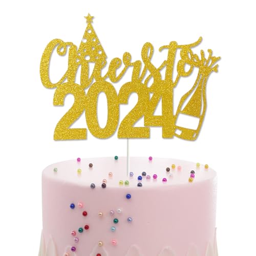 Cheers to 2023 Cake Topper, Gold Glitter Happy New Year Cake Picks für Silvester Weihnachten Urlaub Party Dekorationen von Topfunyy