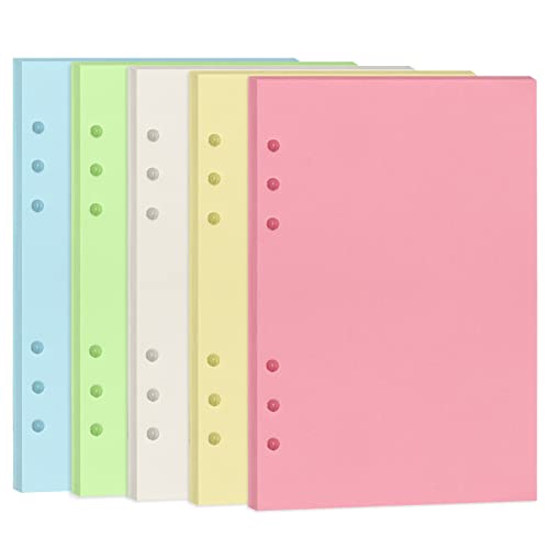 A5 Buntes Nachfüllpapier, [5 Farben] Toplive 100 g/m² dickes nachfüllbares Papier 6-Loch-Fülleinsätze Loseblattpapier 100 Blatt (200 Seiten) für 6-Ringbuch-Journal-Notizbuch von Toplive