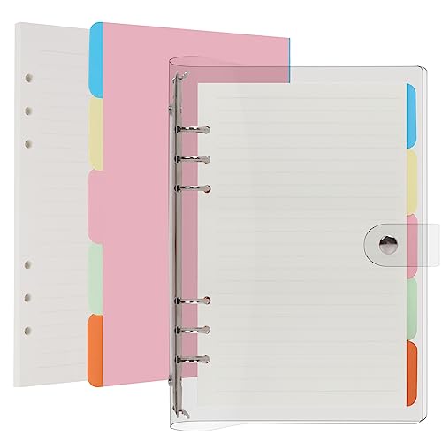 Toplive A5 Ringbuch 6 Runde Ringmappe Transparent PVC Notizbuchhülle Binder Tagebuch mit A5-Füllpapier und 5 Index Register von Toplive