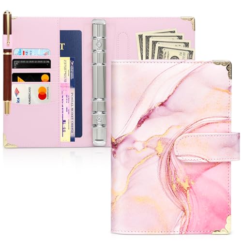 Toplive Marmor Rosa PU Leder A6 Ringbuch Abdeckung,A6 Ringbuch-Notizbuch 6 Ringe PU-Leder Nachfüllbare Binderhülle für A6 Einlagenpapier Planer Budget-Organizer mit Magnetverschluss von Toplive