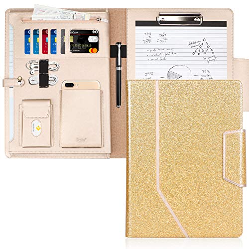 Toplive Padfolio Portfolio-Etui, Konferenzmappe, Executive Business Dokumenten-Organizer mit Klemmbrett, A4 Größe, Visitenkartenhalter, Portfolio Padfolio für Herren und Damen Y-bling Gold von Toplive