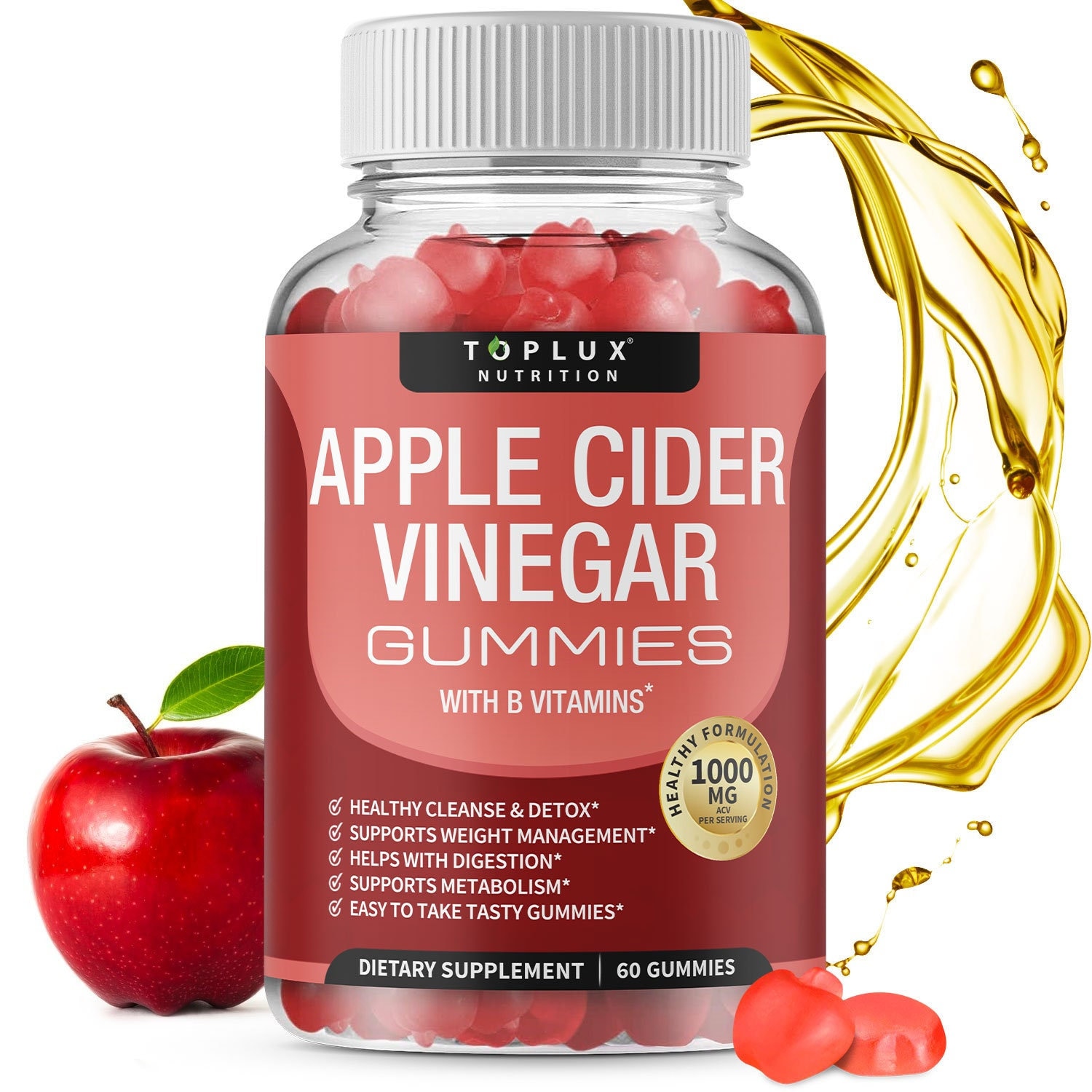 Apfelessig Gummies 1000 Mg Acv Mit Der Mutter Zum Reinigen Und Entgiften von TopluxNutrition