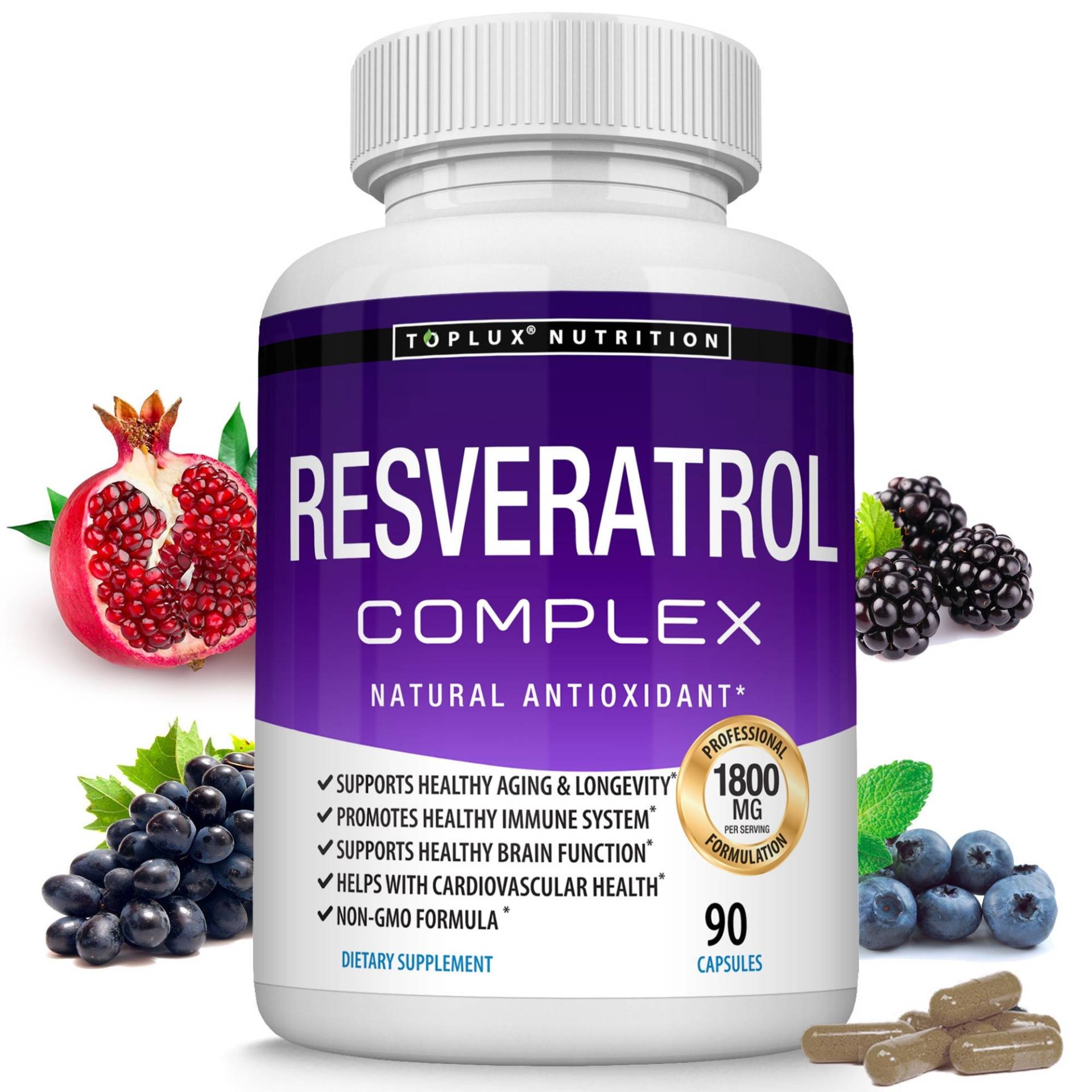 Resveratrol Ergänzung 1800 Mg Für Antioxidationsmittel Und Anti-Aging-Unterstützung von TopluxNutrition