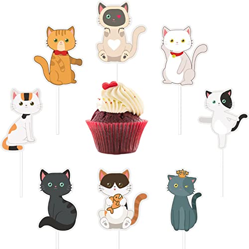 32 stücke Süß Katze Kuchendeckel Cupcake Topper, Kätzchen Cartoon Cake Topper Cupcake Dekoration Dessert Picks für baby Kinder Geburtstag Party unter Fans Geburtstagsparty Haustier Themenparty von Topoloar