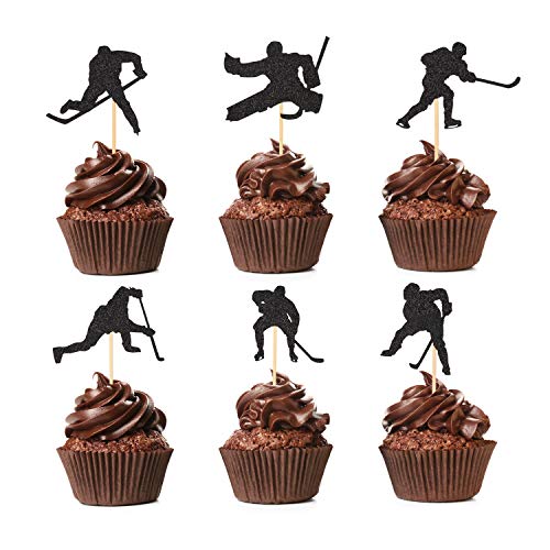 Hockey-Cupcake-Topper 48 Stück Hockeyspieler Cupcake Picks für Jungen Eishockey Sport Mottoparty Supplies von Topoox