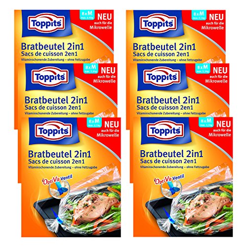 Toppits Bratbeutel 2in1 Medium (25 x 38cm), 6er Pack (6 x 8 Beutel) von Toppits