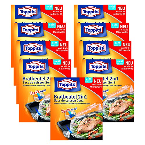 Toppits Bratbeutel 2in1 Medium (25 x 38cm), 9er Pack (9 x 8 Beutel) von Toppits