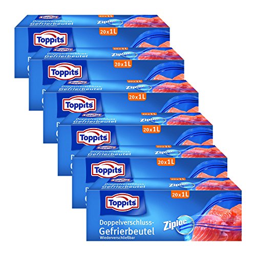 Toppits Doppelverschluss Beutel 1L (17 x 17cm), 6er Pack (6 x 20 Beutel) von Toppits