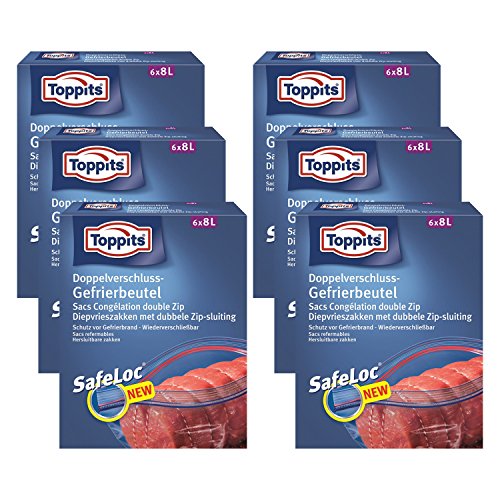 Toppits Doppelverschluss Beutel 8L (33 x 38cm), 6er Pack (6 x 6 Beutel) von Toppits