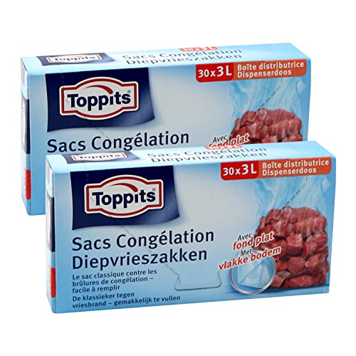 Toppits Tieffrierbeutel 3L (25 x 27cm), 2er Pack (2 x 30 Beutel) von Toppits