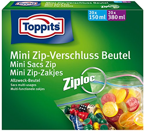 Toppits Ziploc Mini Zip-Verschlußbeutel Sortimentsbox (20 x 150 ml, 20 x 380 ml) - 40St. - 4x von Toppits