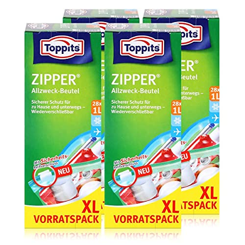 Toppits Zipper Allzweck-Beutel 20x15cm - Vorratspack XL 28x1 Liter (4er Pack) von Toppits
