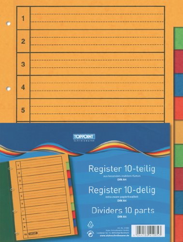 5 (5x 10tlg.) Ordner Register 10tlg 1-10 besonders stabiler Karton von Toppoint